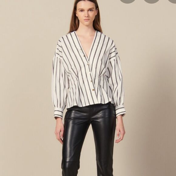 NEW SANDRO PARIS Naelle Blouse Stripes Top $340 - Picture 14 of 16